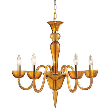 Vidriana Collection 5-Light Chandelier, Amber Glass With Polished Chrome