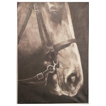 Oil Painting Black & White Side View Horse with Silver Frame