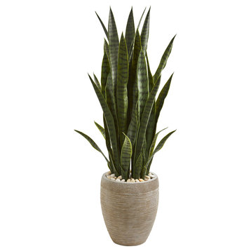 3.5' Sansevieria Artificial Plant in Sand Colored Planter