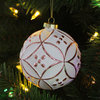 3.75 White Matte and Shiny Floral Rose Gold Pink Glass Christmas Ornament Ball
