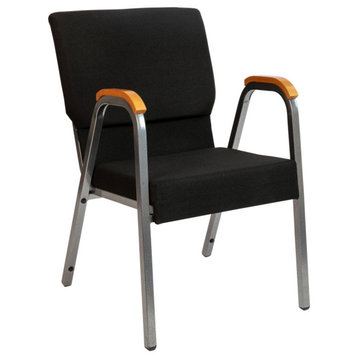 HERCULES Series 21"W Stacking Wood Chair, Black Fabric and Silver Vein Frame
