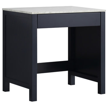 Jacques 30" Single Make-Up Table, White Carrera Marble Top, Navy Blue