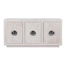 Worlds Away Bailey Cerused Oak Polished Nickel 3 Door Cabinet - Front Doors