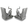 Decorative Antique Silver Finish Reading Cat Bookends Set of 2