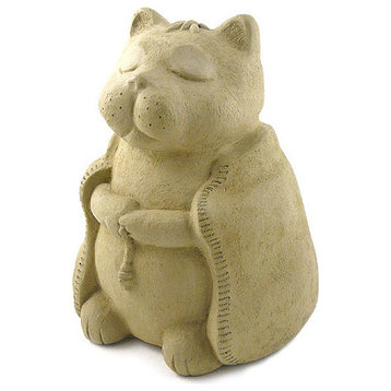 Meditating Buddha Cat Cast Stone Garden Statue