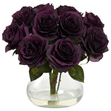 Rose Arrangement With Vase, Purple Elegance