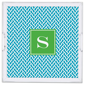 Square Lucite Tray Stella Single Initial, Letter S