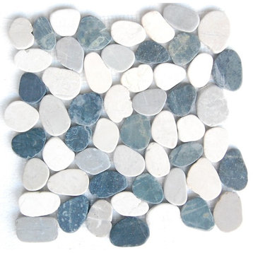 White & Grey Mix Natural 12X12 Interlocking Indonesia Pebble Tile, 20 Sheets