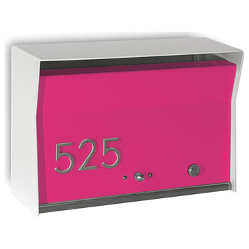 RetroBox Locking Modern Wall Mounted Mailbox, in Arctic White & Pink