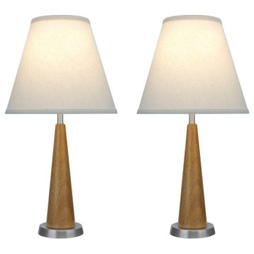 40095, 2-Pack Set, 21 1/2" High Wood Table Lamp, Brown Wood & Pewter Finish Base