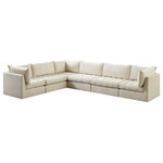 Meridian Furniture - Jacob Velvet Upholstered 6-Piece L-Shaped Modular Sectional, Cream - Create the ideal seating arrangement for your space when you pick and choose the elements you like mostincluding this Jacob velvet modular sectional. Mix and match items in the Jacob collection to bring your living space or family room together with a personalized slant. Soft cream velvet upholstery is soft and welcoming to the touch, adding a luxurious feel to everyday seating. Deep channel tufting adds to the piece's durability, and latches underneath the unit make it easy to attach to other pieces in the collection.