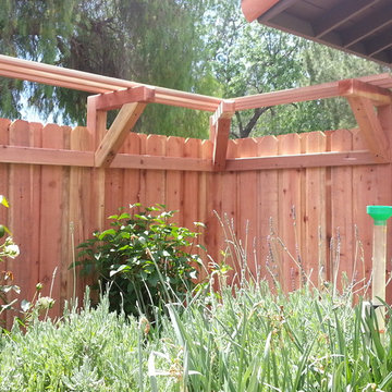Board on Board Redwood Fence with a Trellis for Wisteria