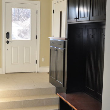 Black Custom Built In Mudroom Storage with Bench