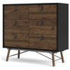 Pemberly Row Engineered Wood 6 Drawer Chest in Black Matte and Walnut