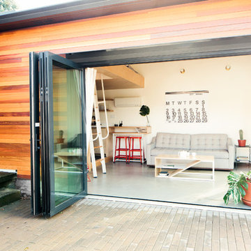 New sliding doors with custom steel awning