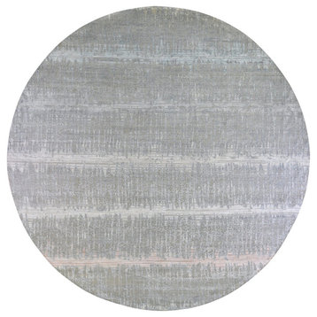 Cardiac Design with Pastel Colors Round Textured Wool & Silk Rug, 12'0"x12'0"