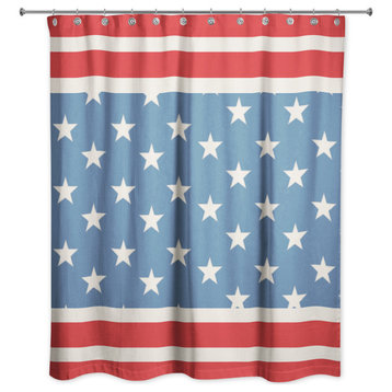 Red and Blue Stars and Stripes 71"x74" Shower Curtain