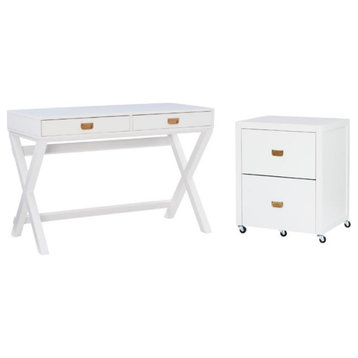 Home Square 2-Piece Set with Writing Desk and File Cabinet in White