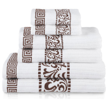 Cotton Assorted 6-Piece Modern Decorative Absorbent Towel Set, Chocolate