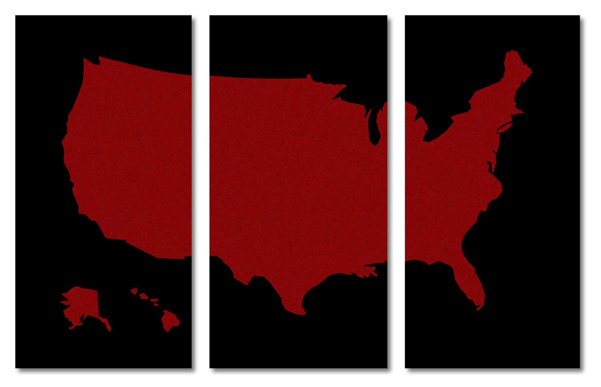 Textured, Red USA Map Canvas Print, 3 Panel Split, Triptych Wall Art ...