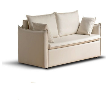 Technology Cloth Sleeper Sofa WIth Storage, Milky White. Sofa Bed 54x35x35"