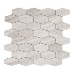 Cooper Long Stretched Hexagon Mosaic Wall and Floor Tile, Wooden White Marble, S - Wall And Floor Tile