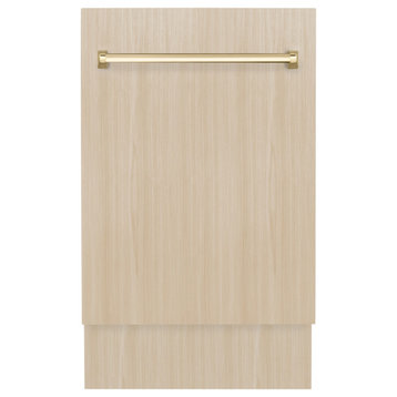 ZLINE Tallac 18" Panel Ready Dishwasher With a Gold Handle, DWVZ-18-G