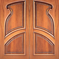 Prehung Double Door, Hand Carved Arch Panels in Mahogany - Front Doors