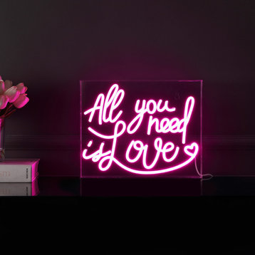 All You Need Is Love 13.7" X 10.9" Acrylic Box USB Operated LED Neon Light, Pink