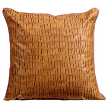 Brown Decorative Pillow Covers 18"x18" Faux Leather, Tan Texture