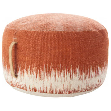 20" Terra Cotta And Abstract Round Pouf Ottoman