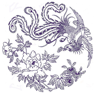 Tile Mural Chinese Patterns phoenix bird Backsplash 4.25" Ceramic Matte