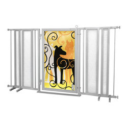 Fusion Gates - Fusion Gate with Limited Edition Dream Dog Design, Satin Nickel, 65"-71.4" - Dog Gates