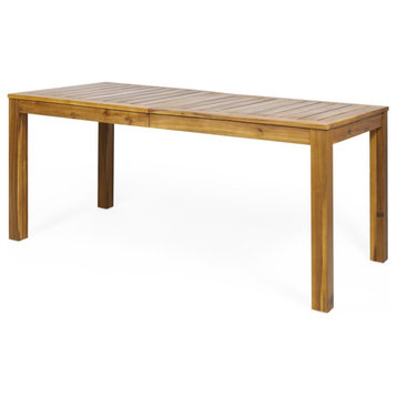 Outdoor Dining Table, Acacia Wood Frame With Straight Legs & Slatted Top, Brown