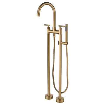 Saturn Double Handle Clawfoot Tub Filler Faucet, Brushed Gold, Standard Handle