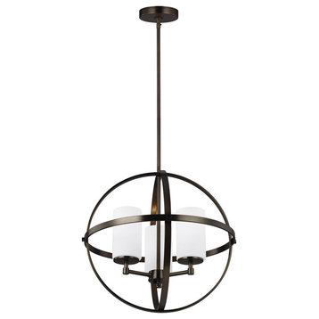 3-Light Chandelier in Transitional Style-Brushed Oil Rubbed Bronze