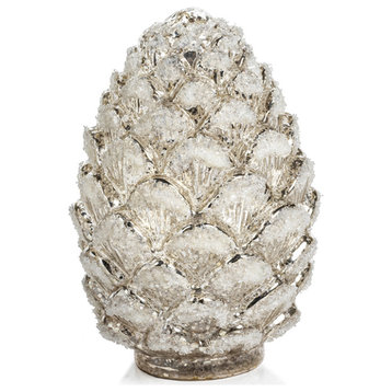 Light Up LED Silver and Glitter Pine Cones, Set of 2