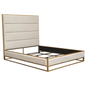 Empire Eastern King Bed With Gold Metal Frame, Sand Fabric