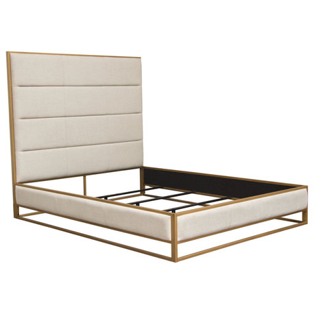 Empire Eastern King Bed With Gold Metal Frame, Sand Fabric