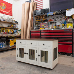 Medium Triple Kennel with Drawers & Walnut Top - Dog Kennels And Crates