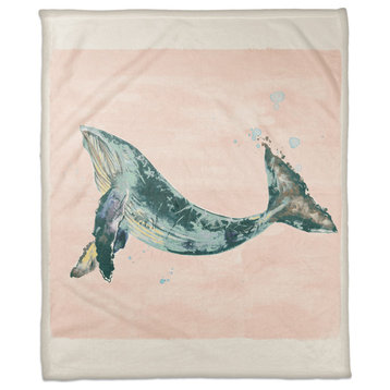 Teal Whale On Pink 50x60 Throw Blanket