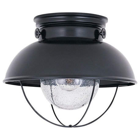 11.25 Inch 9.3W 1 LED Outdoor Flush Mount-Black Finish-Incandescent Lamping