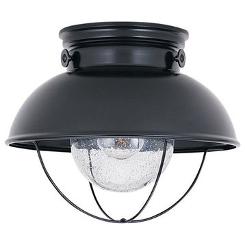 11.25 Inch 9.3W 1 LED Outdoor Flush Mount-Black Finish-Incandescent Lamping