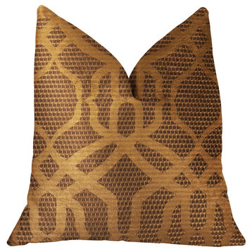 Plutus Portia Gold and Brown Luxury Throw Pillow, Double Sided 24"x24"