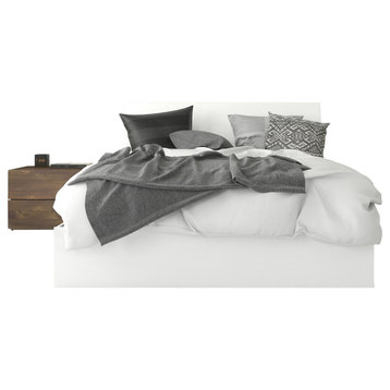 2 Pieces Bedroom Set, White Platform Bed With Nightstand, Dark Truffle/Queen