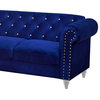 Benzara BM271909 Ben 83" Velvet Sofa With Crystal Tufted Back, Royal Blue