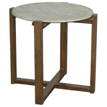 Rizzy Round End Table, Industrial Gray/Chestnut Brown