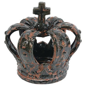 Crown Sculpture Candle Holder Black, 6"x6.5"