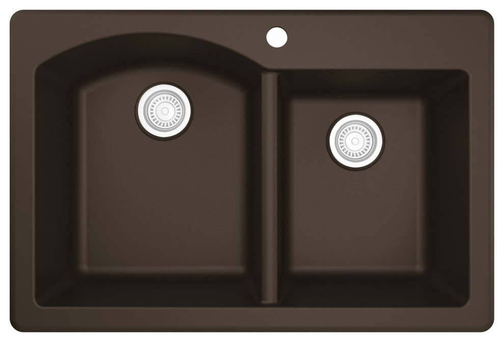 Karran Drop-In Quartz 33" 1-Hole 60/40 Double Bowl Kitchen Sink, Brown