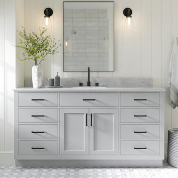 Ariel Hepburn 67" Oval Sink Bath Vanity, Grey, 0.75" Carrara Marble